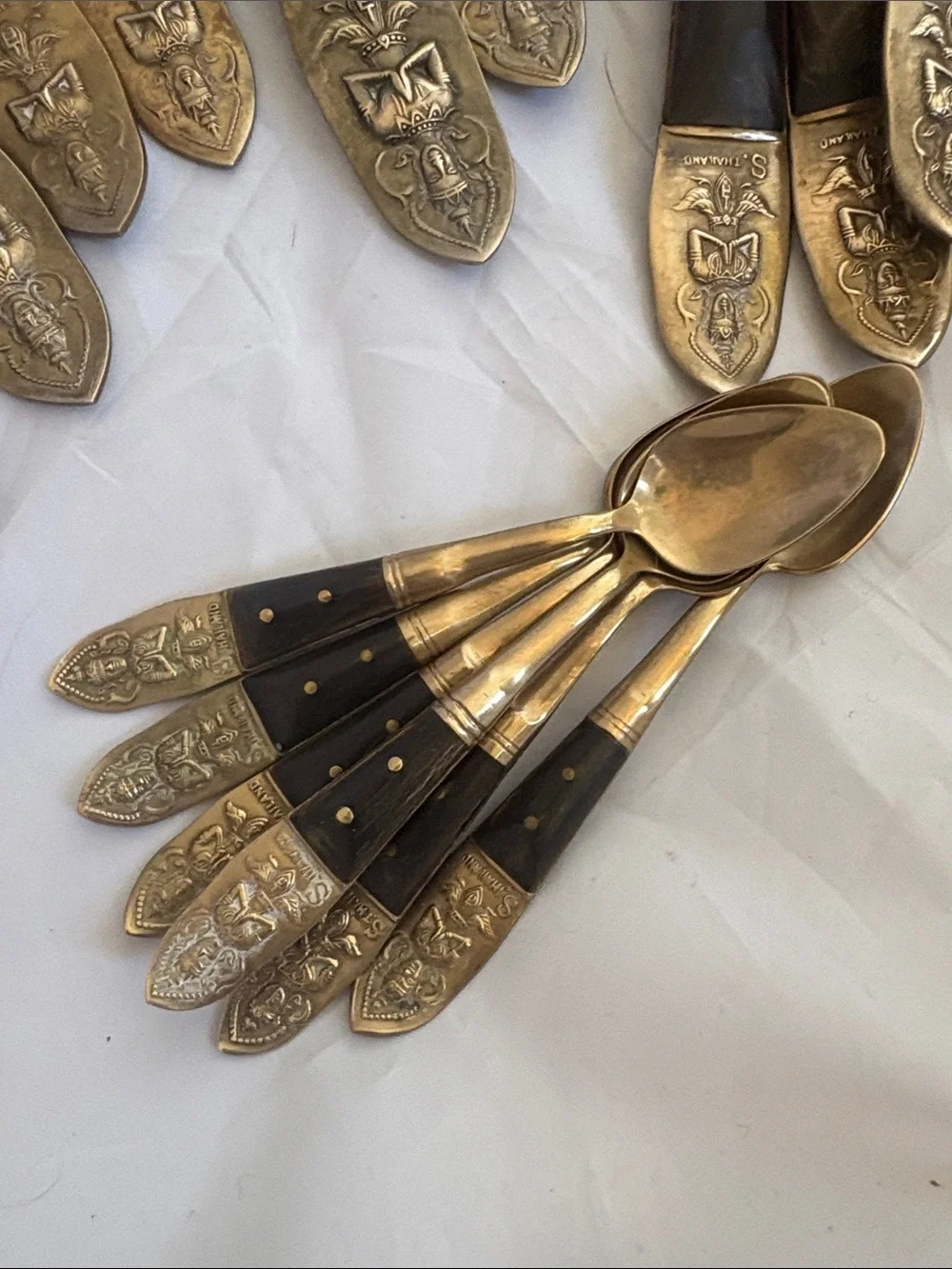 Vintage 80 piece Vintage Asian Thailand Brass and Rosewood/Teak Flatware MCM